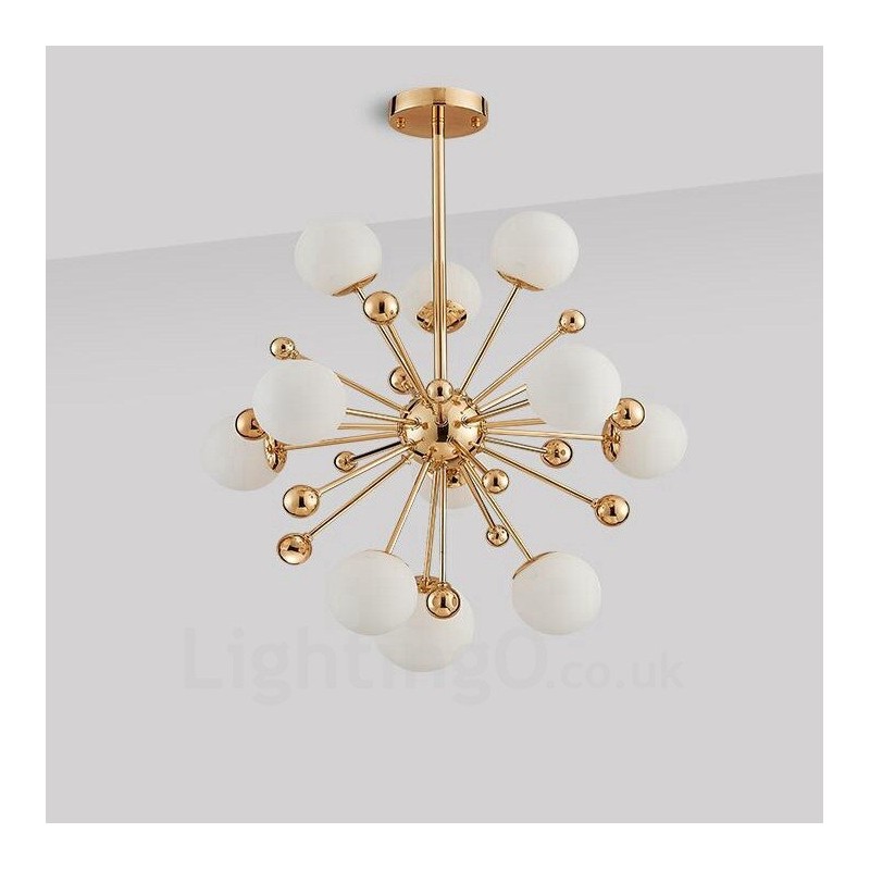 11 Light Modern Contemporary Ceiling Lights Copper Plating Chandelier with White Ball Glass Shade