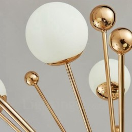 11 Light Modern Contemporary Ceiling Lights Copper Plating Chandelier with White Ball Glass Shade