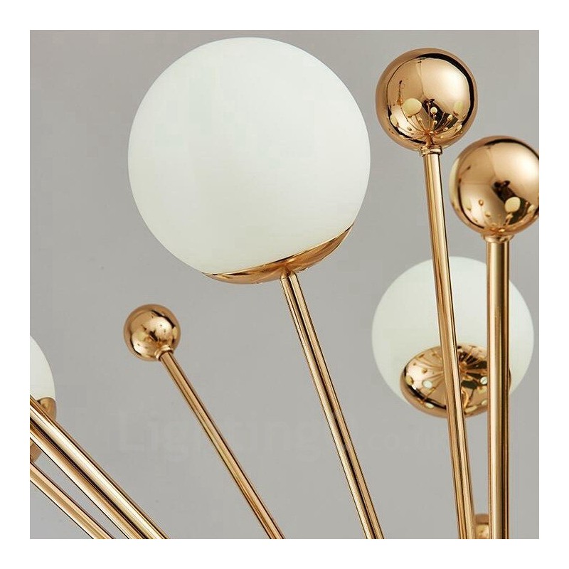 11 Light Modern Contemporary Ceiling Lights Copper Plating Chandelier with White Ball Glass Shade