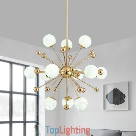12 Light Modern Contemporary Ceiling Lights Copper Plating Chandelier with White Ball Glass Shade 12 Light Modern Contemporary Ceiling Lights Copper Plating Chandelier with White Ball Glass Shade