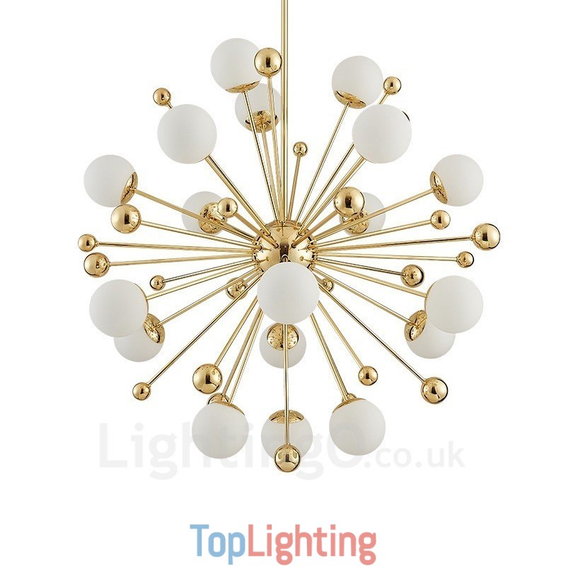 18 Light Modern Contemporary Ceiling Lights Copper Plating Chandelier with White Ball Glass Shade