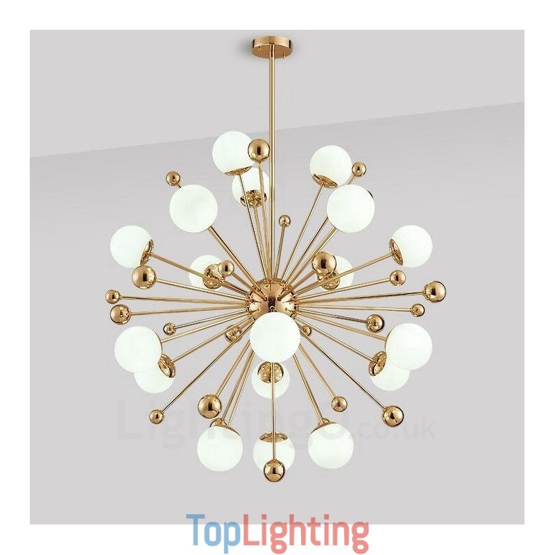 18 Light Modern Contemporary Ceiling Lights Copper Plating Chandelier with White Ball Glass Shade