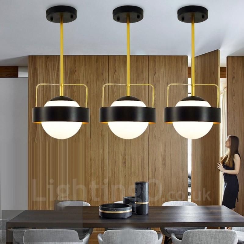 1 Light Modern Contemporary Ceiling Lights Copper Plating Pendant Light with White & Black Ball Glass Shade