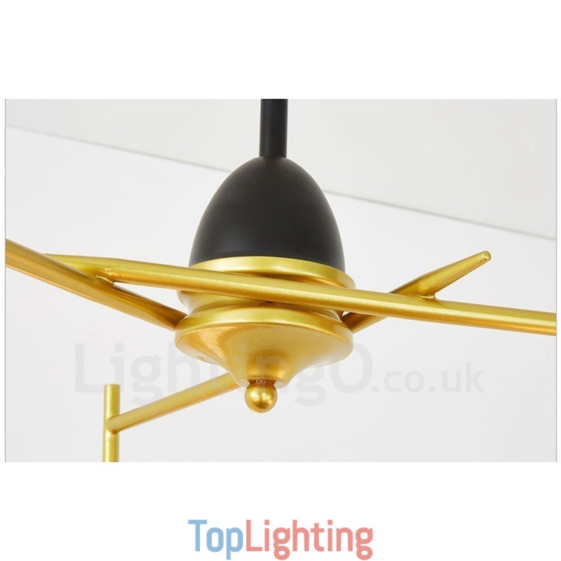 3 Light Modern Contemporary Ceiling Lights Copper Plating Chandelier with White & Black Ball Glass Shade