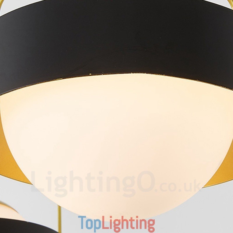 3 Light Modern Contemporary Ceiling Lights Copper Plating Chandelier with White & Black Ball Glass Shade