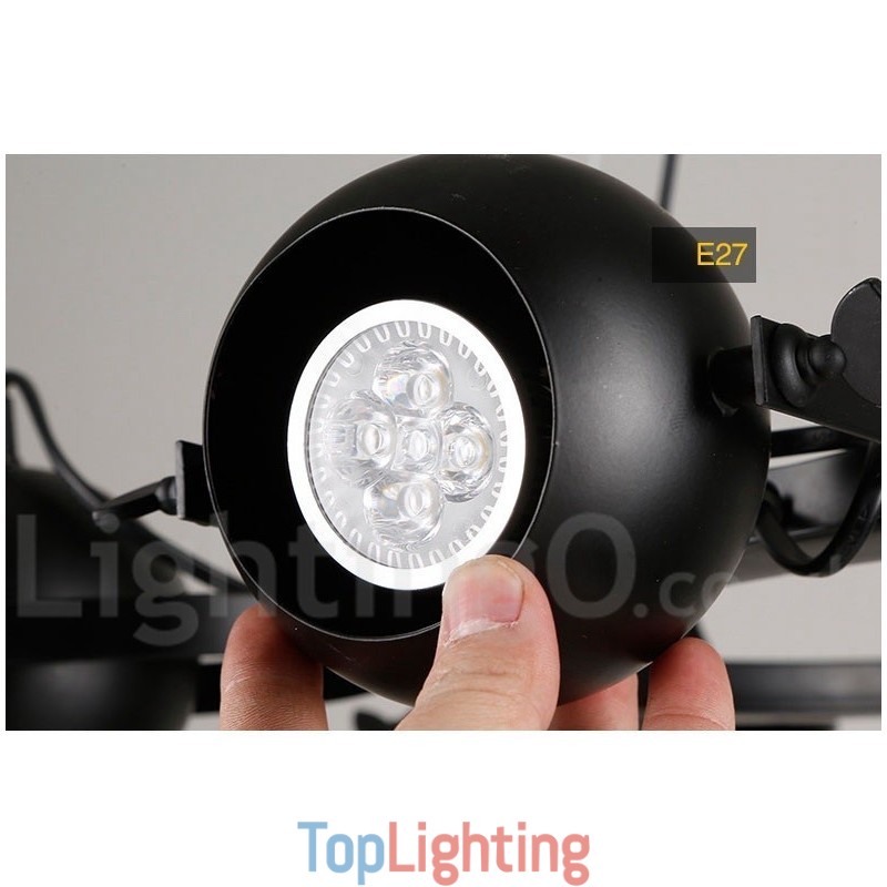 6 Light Retro Vintage Black Iron Pendant Light with Black Iron Ball Shades