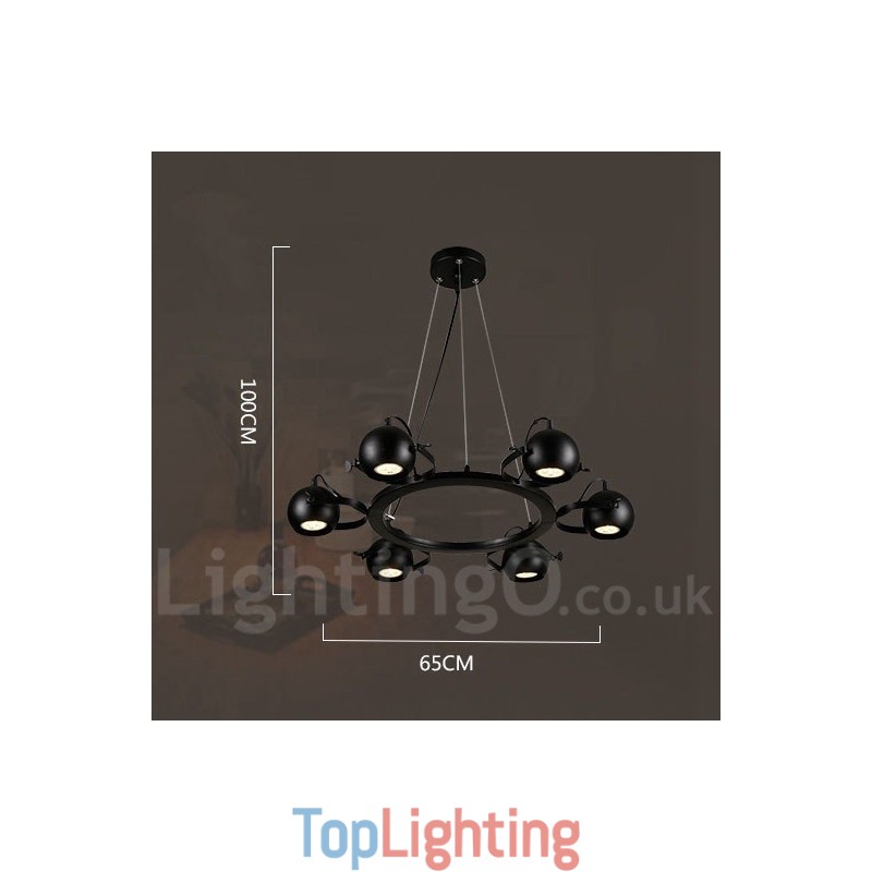 6 Light Retro Vintage Black Iron Pendant Light with Black Iron Ball Shades