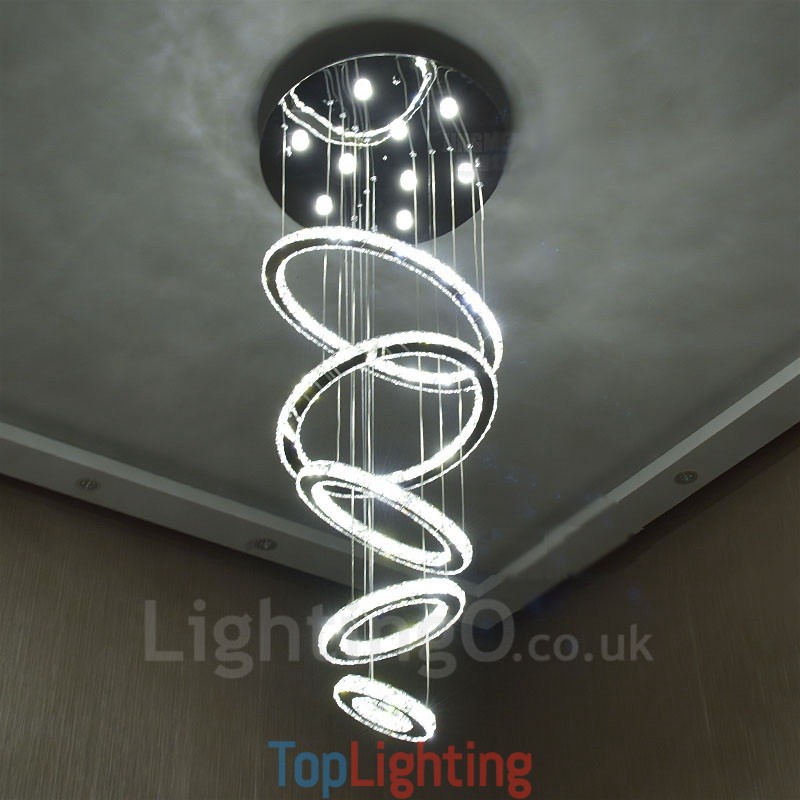 Dimmable Wi Fi Smart Three Light Source Colours 5 Rings Modern Crystal Ceiling Pendant Light Indoor Chandelier