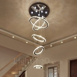 Dimmable Wi Fi Smart Three Light Source Colours 5 Rings Modern Crystal Ceiling Pendant Light Indoor Chandelier