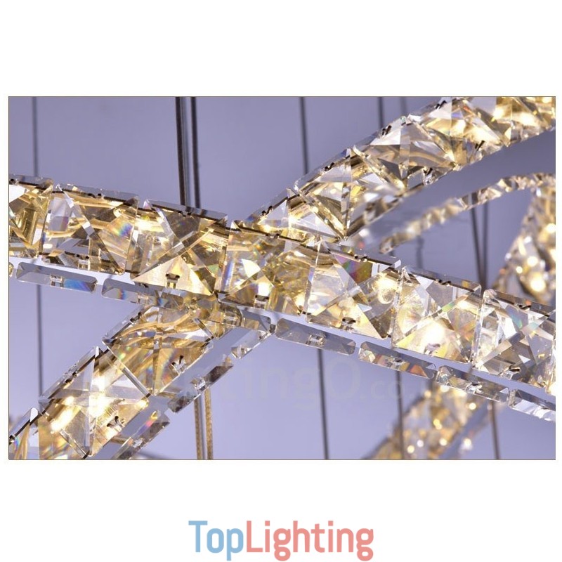 Dimmable Wi Fi Smart Three Light Source Colours 5 Rings Modern Crystal Ceiling Pendant Light Indoor Chandelier