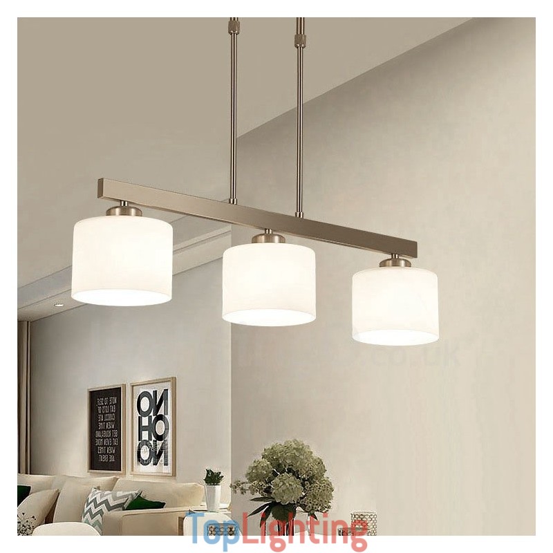 3 Lights Modern Chrome Pendant Light Indoor Chandelier Home Hanging Lighting Lamps Fixtures with Glass Shades