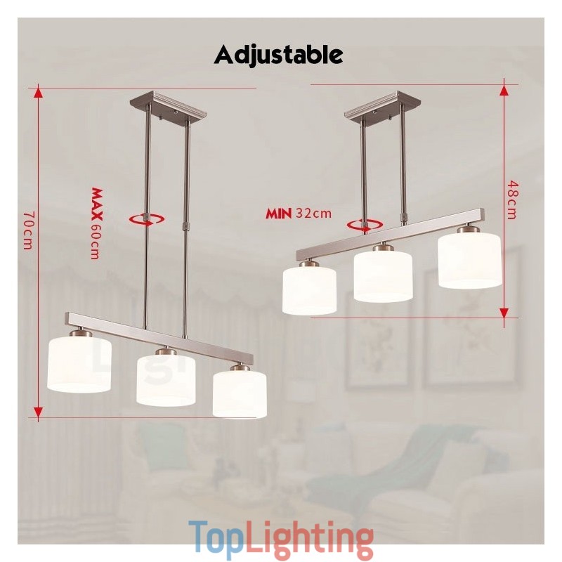 3 Lights Modern Chrome Pendant Light Indoor Chandelier Home Hanging Lighting Lamps Fixtures with Glass Shades