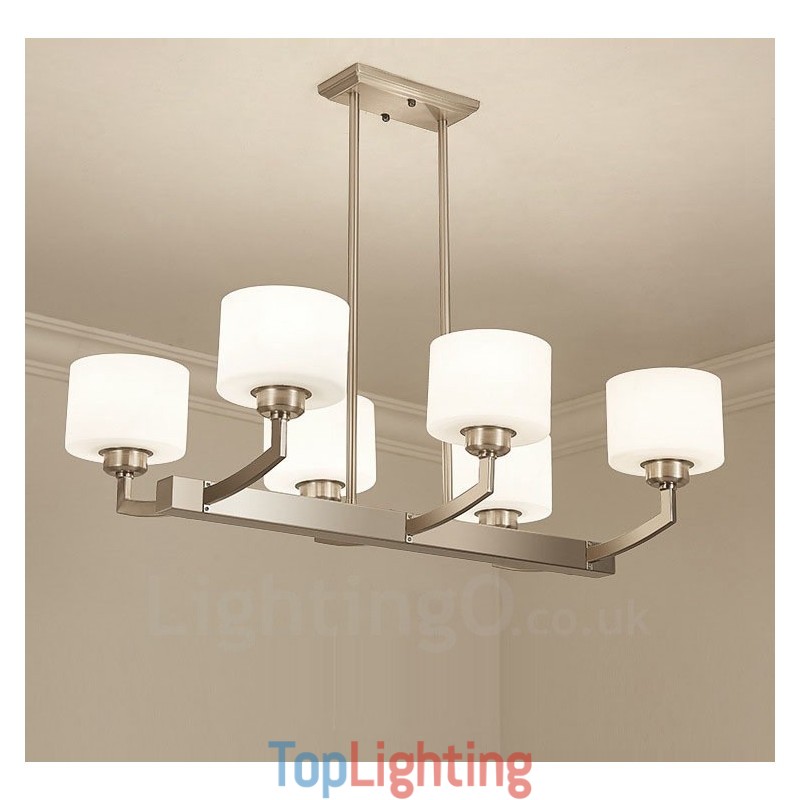 6 Lights Modern Chrome Pendant Light Indoor Chandelier Home Hanging Lighting Lamps Fixtures with Glass Shades
