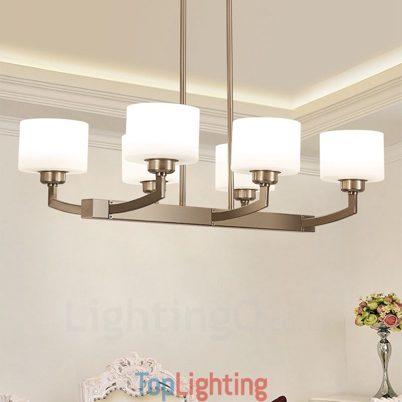 6 Lights Modern Chrome Pendant Light Indoor Chandelier Home Hanging Lighting Lamps Fixtures with Glass Shades