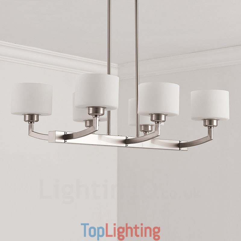 6 Lights Modern Chrome Pendant Light Indoor Chandelier Home Hanging Lighting Lamps Fixtures with Glass Shades