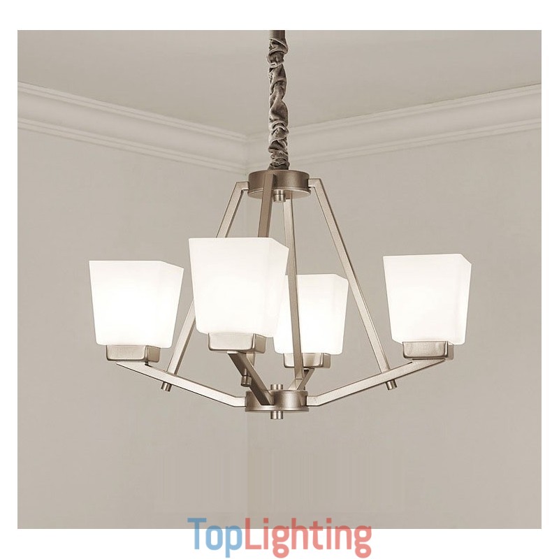4 Lights Chrome Pendant Light Indoor Modern Chandelier Home Hanging Lighting Lamps Fixtures with Glass Shades