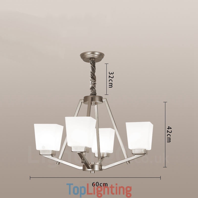 4 Lights Chrome Pendant Light Indoor Modern Chandelier Home Hanging Lighting Lamps Fixtures with Glass Shades