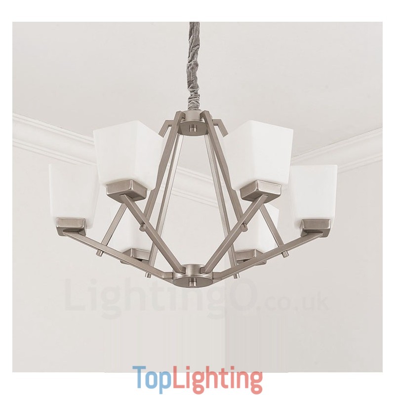 6 Lights Chrome Pendant Light Indoor Modern Chandelier Home Hanging Lighting Lamps Fixtures with Glass Shades