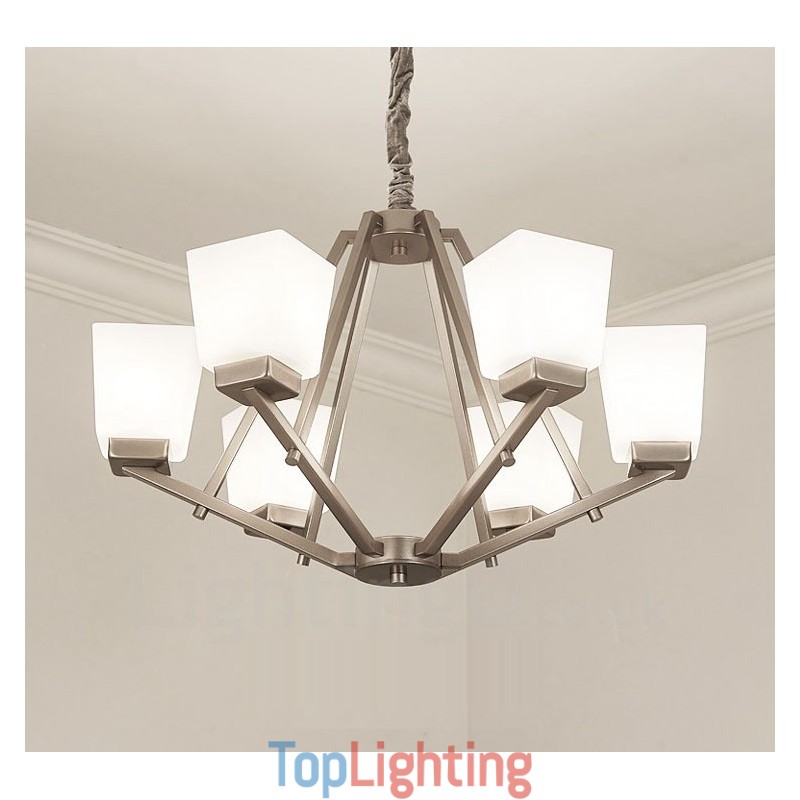 6 Lights Chrome Pendant Light Indoor Modern Chandelier Home Hanging Lighting Lamps Fixtures with Glass Shades