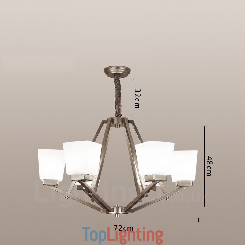6 Lights Chrome Pendant Light Indoor Modern Chandelier Home Hanging Lighting Lamps Fixtures with Glass Shades