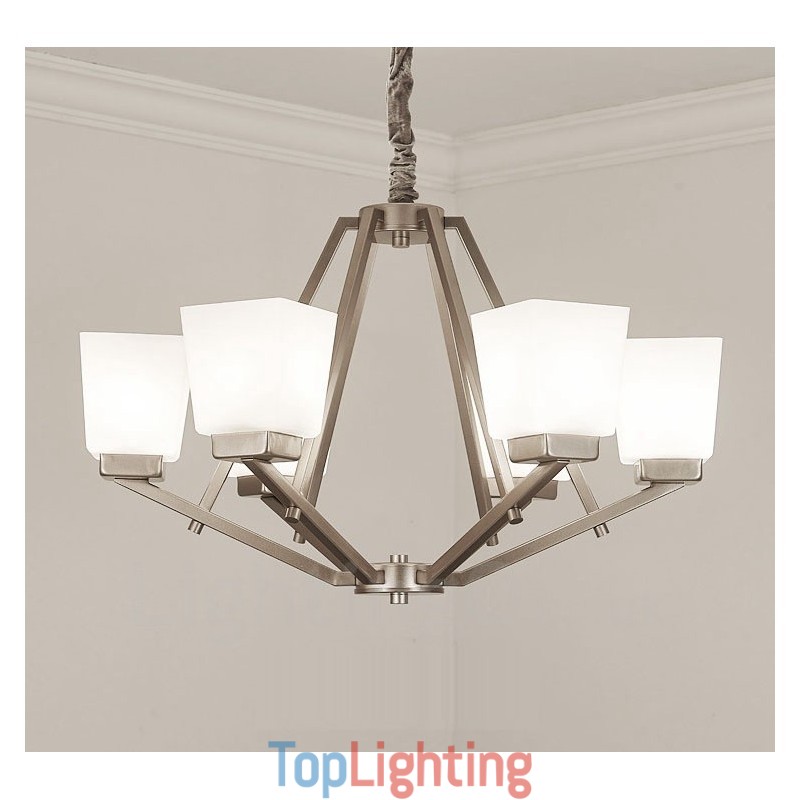 6 Lights Chrome Pendant Light Indoor Modern Chandelier Home Hanging Lighting Lamps Fixtures with Glass Shades