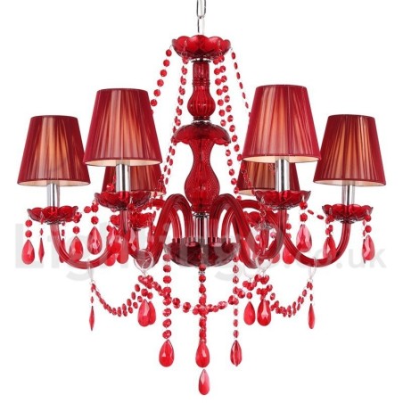 6 Light Red K9 Crystal Candle Style Chandelier 6 Light Red K9 Crystal Candle Style Chandelier