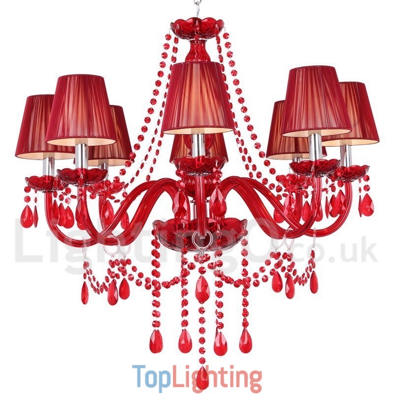 8 Light Red K9 Crystal Candle Style Chandelier