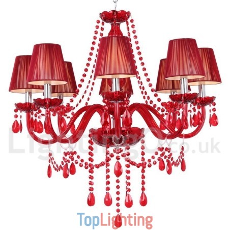 8 Light Red K9 Crystal Candle Style Chandelier 8 Light Red K9 Crystal Candle Style Chandelier