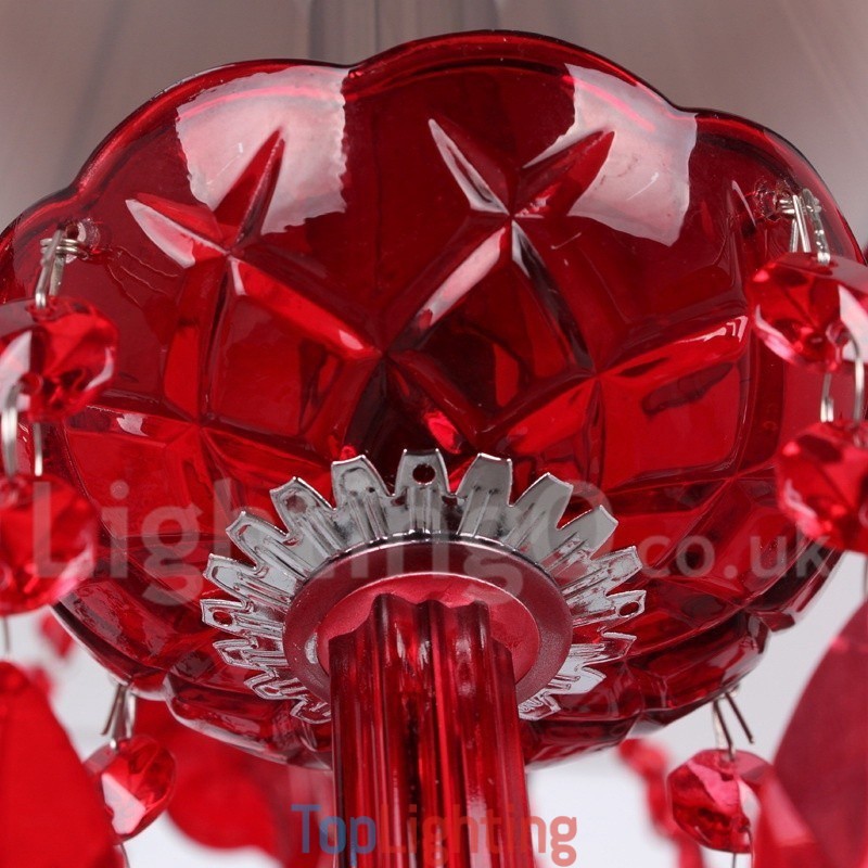 3 Light Red K9 Crystal Candle Style Chandelier