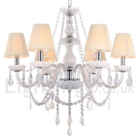 6 Light White K9 Crystal Candle Style Chandelier 6 Light White K9 Crystal Candle Style Chandelier