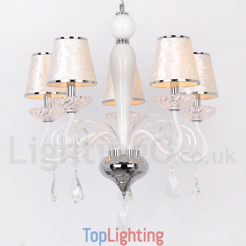 5 Light White Contemporary K9 Crystal Candle Style Chandelier