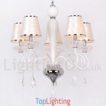 5 Light White Contemporary K9 Crystal Candle Style Chandelier 5 Light White Contemporary K9 Crystal Candle Style Chandelier