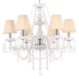 6 Light White K9 Crystal Candle Style Chandelier