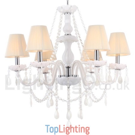 6 Light White K9 Crystal Candle Style Chandelier 6 Light White K9 Crystal Candle Style Chandelier