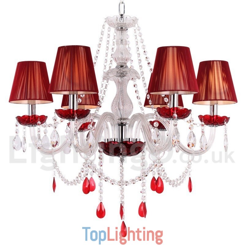 6 Light Red K9 Crystal Candle Style Chandelier