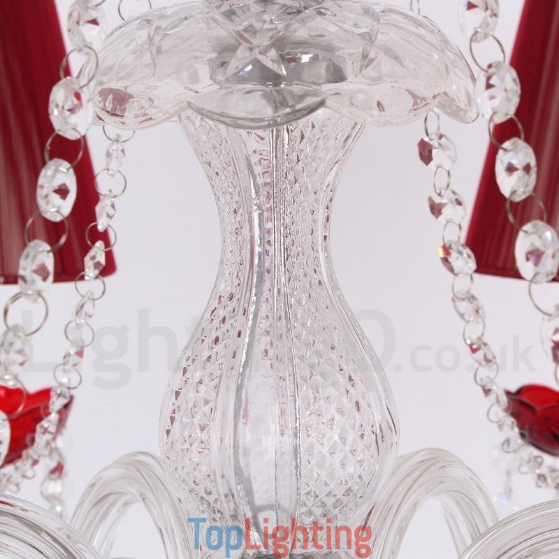 6 Light Red K9 Crystal Candle Style Chandelier
