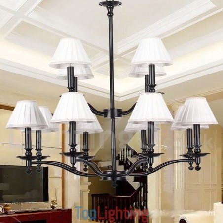 12 Light Retro Rustic Large 2 Tier Candle Style Chandelier