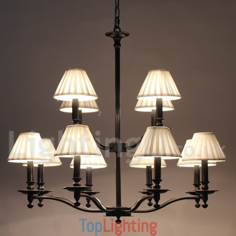 12 Light Retro Rustic Large 2 Tier Candle Style Chandelier