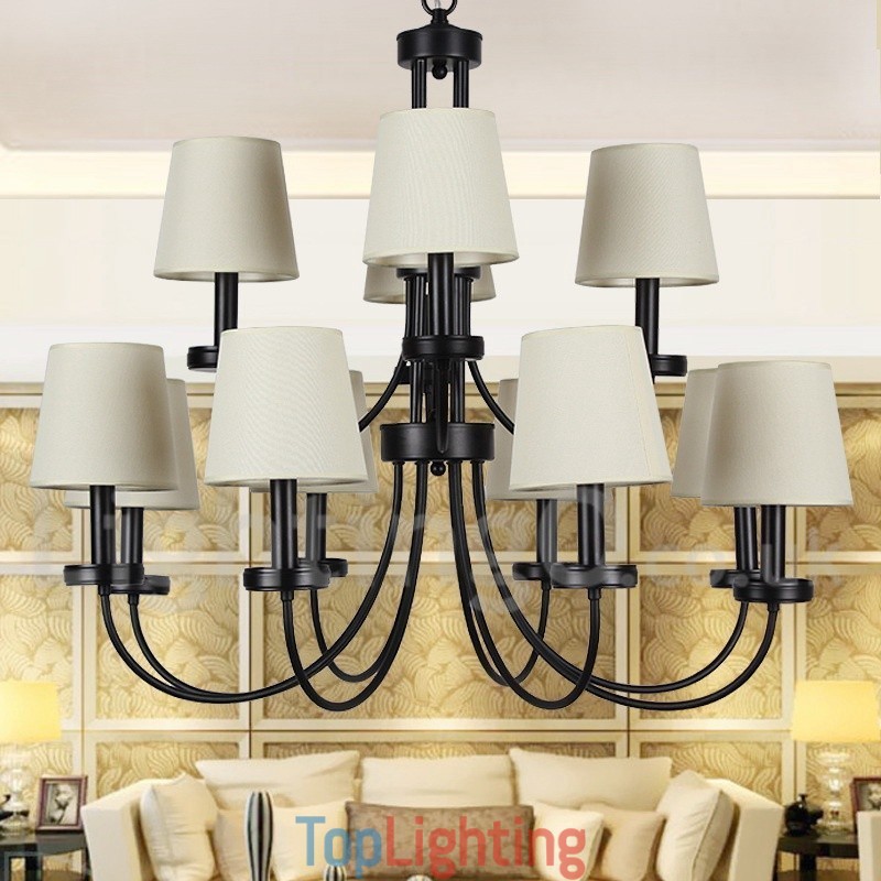 12 Light Rustic Retro Black 2 Tier Large Chandelier Candle Style Chandelier