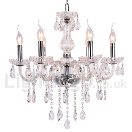 6 Light Contemporary K9 Crystal Candle Style Chandelier 6 Light Contemporary K9 Crystal Candle Style Chandelier