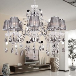 8 Light Grey K9 Crystal Candle Style Chandelier