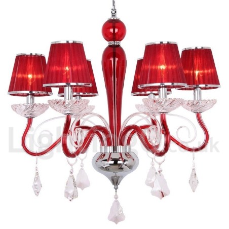 6 Light Red Contemporary K9 Crystal Candle Style Chandelier 6 Light Red Contemporary K9 Crystal Candle Style Chandelier