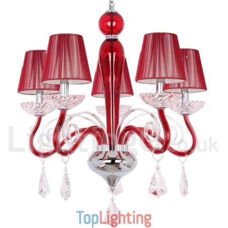 5 Light Red Contemporary K9 Crystal Candle Style Chandelier