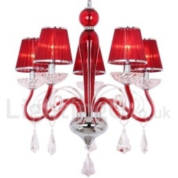5 Light Red Contemporary K9 Crystal Candle Style Chandelier