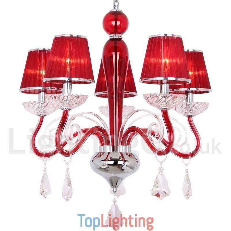 5 Light Red Contemporary K9 Crystal Candle Style Chandelier