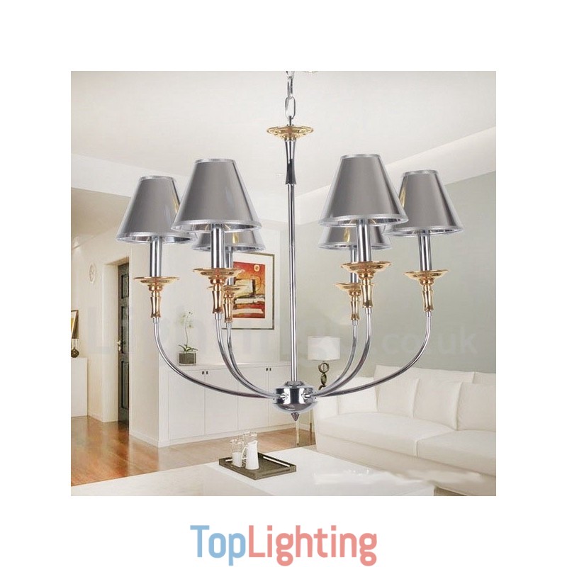 6 Light Modern Contemporary Chrome Candle Style Chandelier