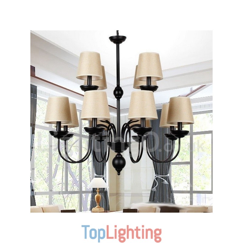 12 Light Rustic 2 Tier Retro Contemporary Candle Style Chandelier