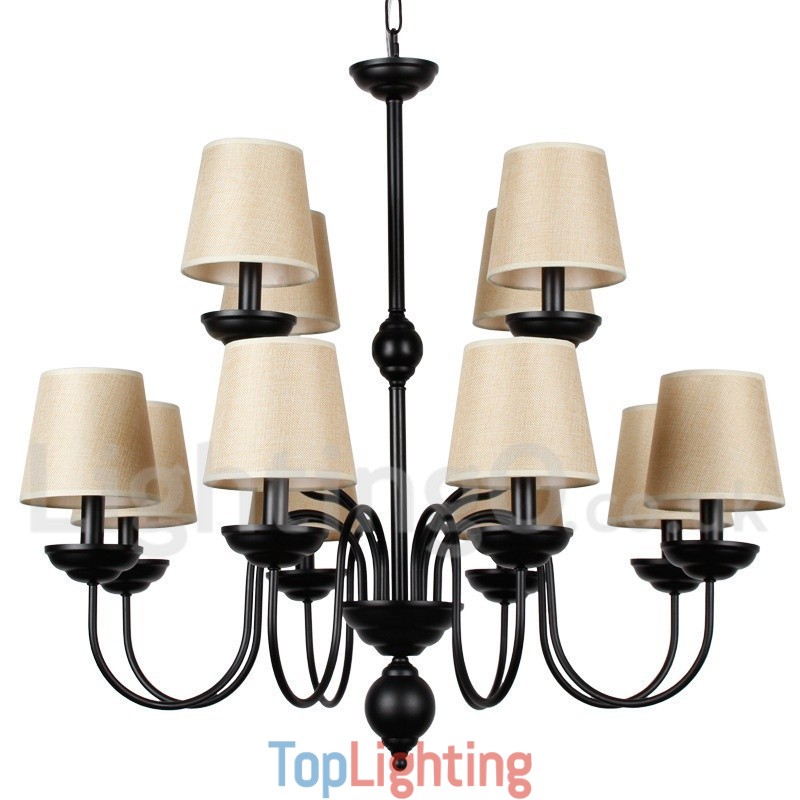 12 Light Rustic 2 Tier Retro Contemporary Candle Style Chandelier