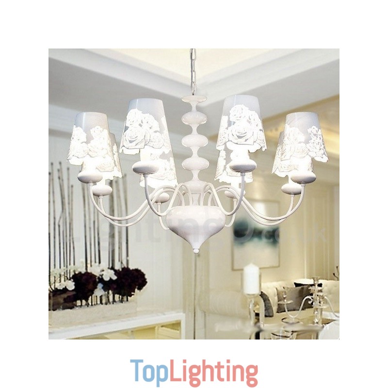 8 Light Modern Contemporary Hollow White Candle Style Chandelier