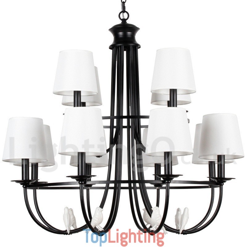 12 Light Retro Black Mediterranean Style Rustic Contemporary Candle Style Chandelier